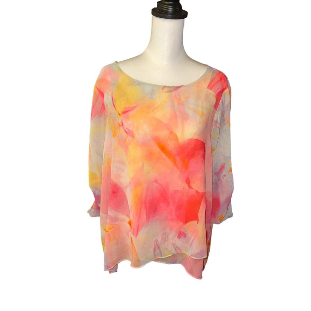 CHAUS New York Multi Colored Sheer top 3/4 Sleeve XL